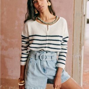 Sezane White and Navy Striped Sweater